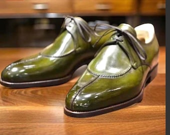 Handmade Green Full Grain Leather Derby Shoes – Men's Dress Oxfords