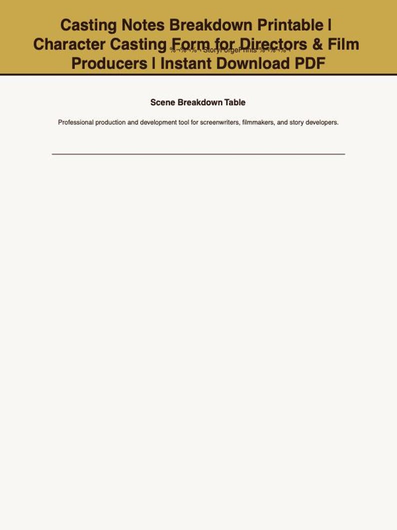 Casting Notes Breakdown Printable | Character Casting Form for Directors & Film Producers | Instant Download PDF image 1