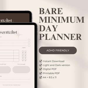 Bare Minimum Dagplanerare, Daglig Självvård & Måltidsspårare för iPad, Goodnotes, Dagbokssida, Daglig Reflektion Över Mental Hälsa