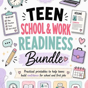 Teen School Work Readiness Bundle, First Job Prep, Life Skills Printables (Digital PDF Download)