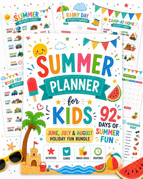 Summer Kids Activity Planner | Road Trip, Rainy Day Fun (Digital Download)
