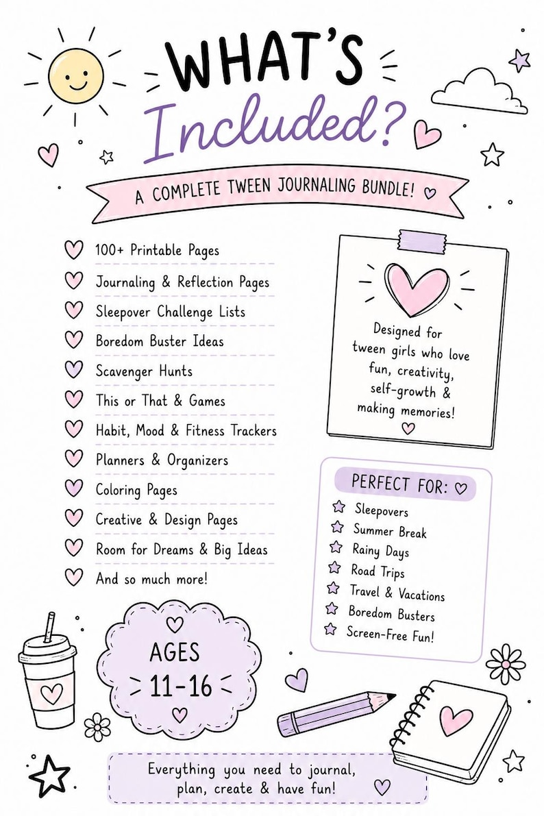 Teen Summer Activity Journal Printable, Tween Planner, Bucket List ...