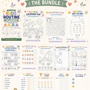 Peut inclure: Un ensemble de planification de routine pour enfants 10-en-1 comprenant plus de 50 pages d'activit&eacute;s sur le th&egrave;me de l'&eacute;t&eacute;. Inclut des coloriages, labyrinthes, points &agrave; relier, sudokus, jeux de motifs, sym&eacute;tries, jeux des diff&eacute;rences et suivis.
