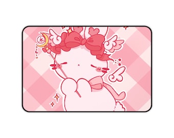 Tapis de bureau Kitty magique | Tapis de souris chat kawaii rose, surface en néoprène