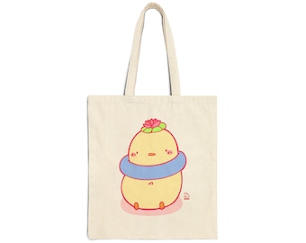 Poussin mignon avec sac fourre-tout Floatie | Illustration de plage d'été kawaii