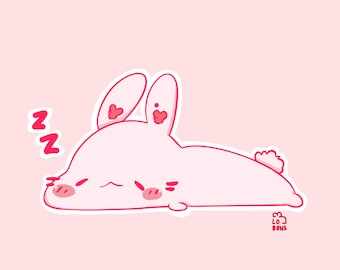 Sticker lapin rose endormi | Décalcomanie en vinyle à découper