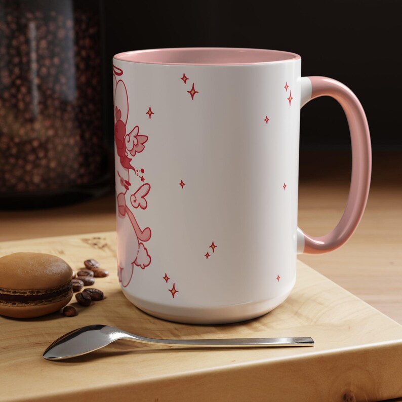 Kawaii Angel Bunny Accent Coffee Mug | Pink Interior 11oz 15oz image 9