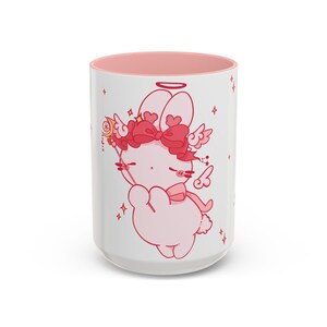 Kawaii Angel Bunny Accent Coffee Mug | Pink Interior 11oz 15oz image 2