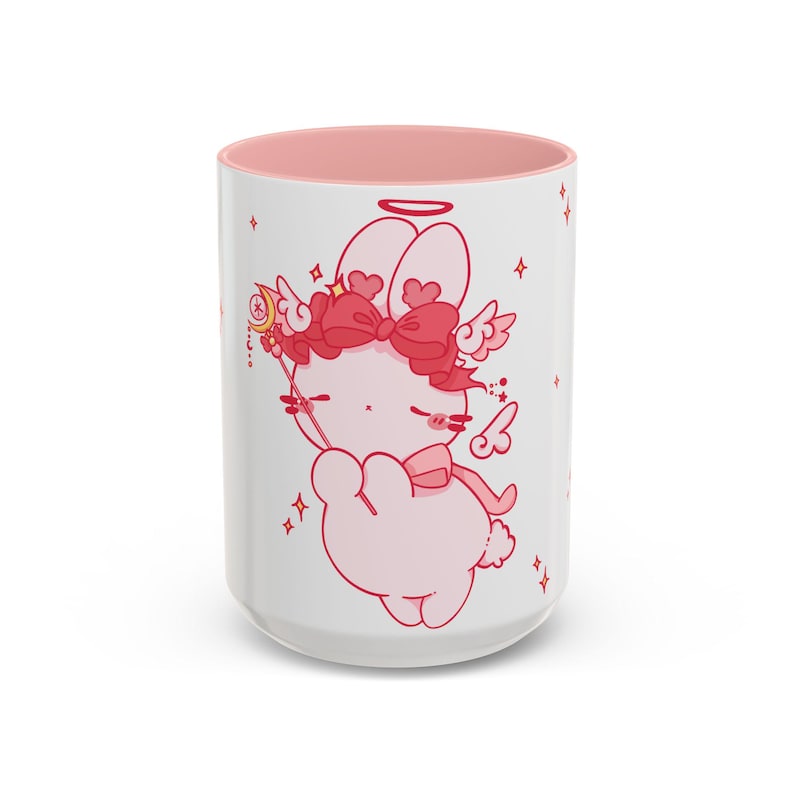 Kawaii Angel Bunny Accent Coffee Mug | Pink Interior 11oz 15oz image 2