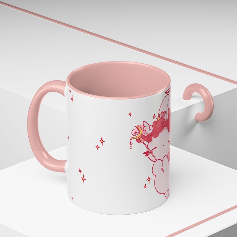 Kawaii Angel Bunny Accent Coffee Mug | Pink Interior 11oz 15oz image 6
