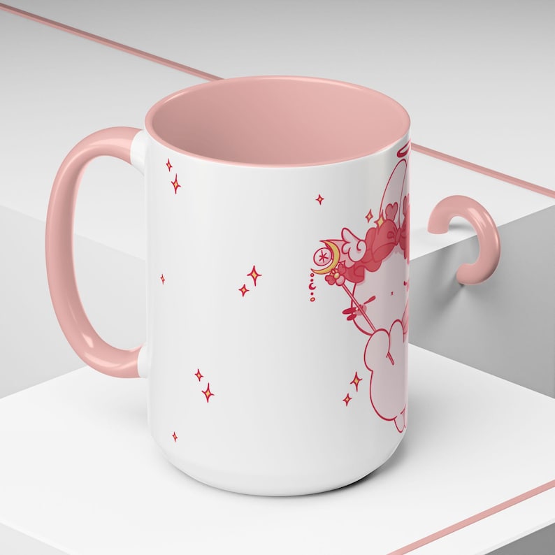 Kawaii Angel Bunny Accent Coffee Mug | Pink Interior 11oz 15oz image 10