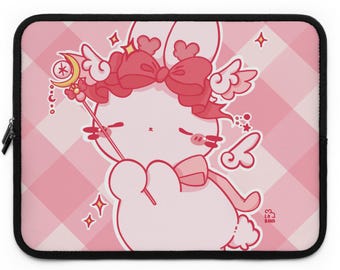 Kawaii Magical Girl Cat Laptop Sleeve | Pink Heart Wand Pattern