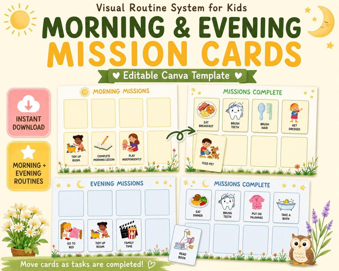 Editable Morning & Evening Routine Chart | Visual Schedule for Kids ...