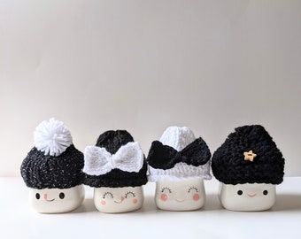 Marshmallow Mug Hat Rae Dunn Inspired Holiday Decor Mantle Shelf Decor Black White Mug Topper Christmas Halloween Tiered Tray Accessories