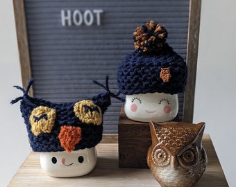 Marshmallow Mug Hats Rae Dunn Inspired Holiday Decor Navy Blue Owl Fall Mug Topper Tiered Tray Classroom Party Office Decor Mantle