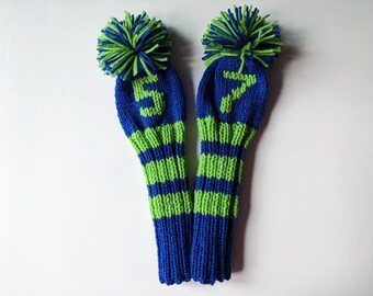 Set of 2, Made-to-Order! Hand Knitted Golf Club Covers Custom Head Covers, (Personalized with Your Choice Numbers/Letters) Gift Best Seller