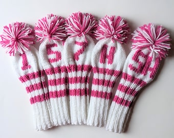 Set of 5, Made to Order! Custom Knitted Golf Club Socks Golf Head Covers (Personalized with Your Choice of Numbers/Letters) Monogrammed Gift