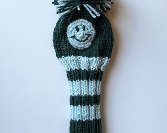 Smiley Face Cover, Made-to-Order! Hand Knitted Golf Club Sock Custom Head Cover, (Drivers, Woods, Irons, Hybrids, Any Size) Cute Golf Gift