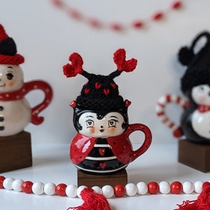 Johanna Parker Inspired Lady Bug Holiday Decor Winter Mantle Red Black Heart Valentine&#39;s Day Mug Topper  Love Bug Tiered Tray Accessories
