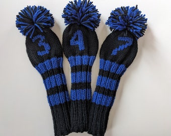 Set of 3, Made-to-Order! Hand Knitted Golf Club Covers Custom Head Covers, (Personalized with Your Choice Numbers/Letters) Gift Best Seller