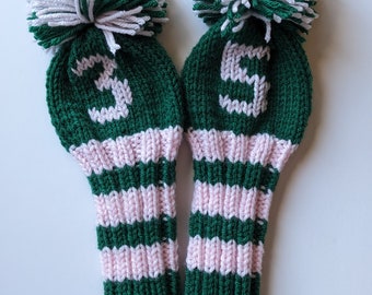 Set of 2, Made-to-Order! Hand Knitted Golf Club Socks Custom Head Covers, (Personalized with Your Choice Numbers/Letters) Gift Best Seller