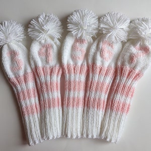 Set of 5, Any Size, Choose your Colors! Custom Hand Knitted Golf Club Head Covers, (Personalized w/ Numbers/Letters) Driver Hybrid Wood Gift