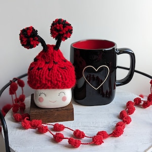 Marshmallow Mug Hat Rae Dunn Inspired Holiday Decor Mantle Red Black Valentine's Day Mug Topper Lady Bug Love Birthday Tiered Tray Accessori