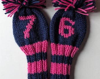 Set of 2, Made-to-Order! Hand Knitted Golf Club Socks Custom Head Covers, (Personalized with Your Choice Numbers/Letters) Gift Best Seller