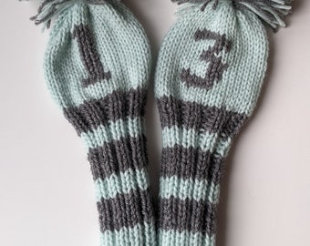 Set of 2, Made-to-Order! Hand Knitted Golf Club Covers Custom Head Covers, (Personalized with Your Choice Numbers/Letters) Gift Best Seller