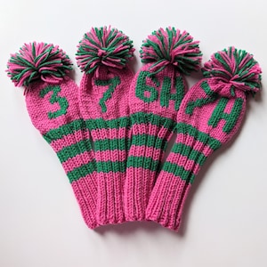 Set mit 4 auf Bestellung angefertigten Golfschlägern (personalisiert mit Zahlen / Buchstaben Ihrer Wahl) Monogrammiertes Geschenk personalisierte Retro Style Cover