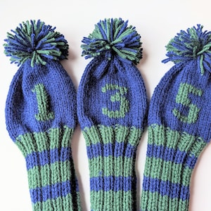 Set of 3, Made-to-Order! Hand Knitted Golf Club Covers Custom Head Covers, (Personalized with Your Choice Numbers/Letters) Gift Best Seller