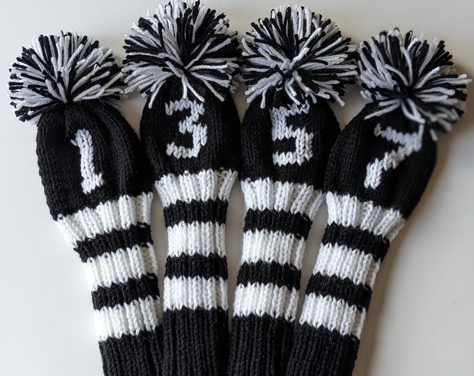 Set of 4, Made to Order! Custom Knitted Golf Club Socks Golf Head Covers (Personalized with Your Choice of Numbers/Letters) Monogrammed Gift