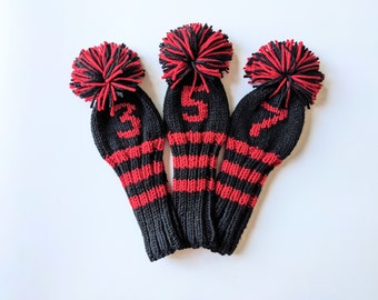 Set of 3, Made to Order! Custom Knitted Golf Club Socks Golf Head Covers (Personalized with Your Choice of Numbers/Letters) Perfect Gift