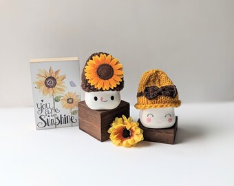 Marshmallow Mug Hats Sunflower Yellow and Brown Golden Rae Dunn Inspired Holiday Decor Fall Flowers Mug Topper Tiered Tray