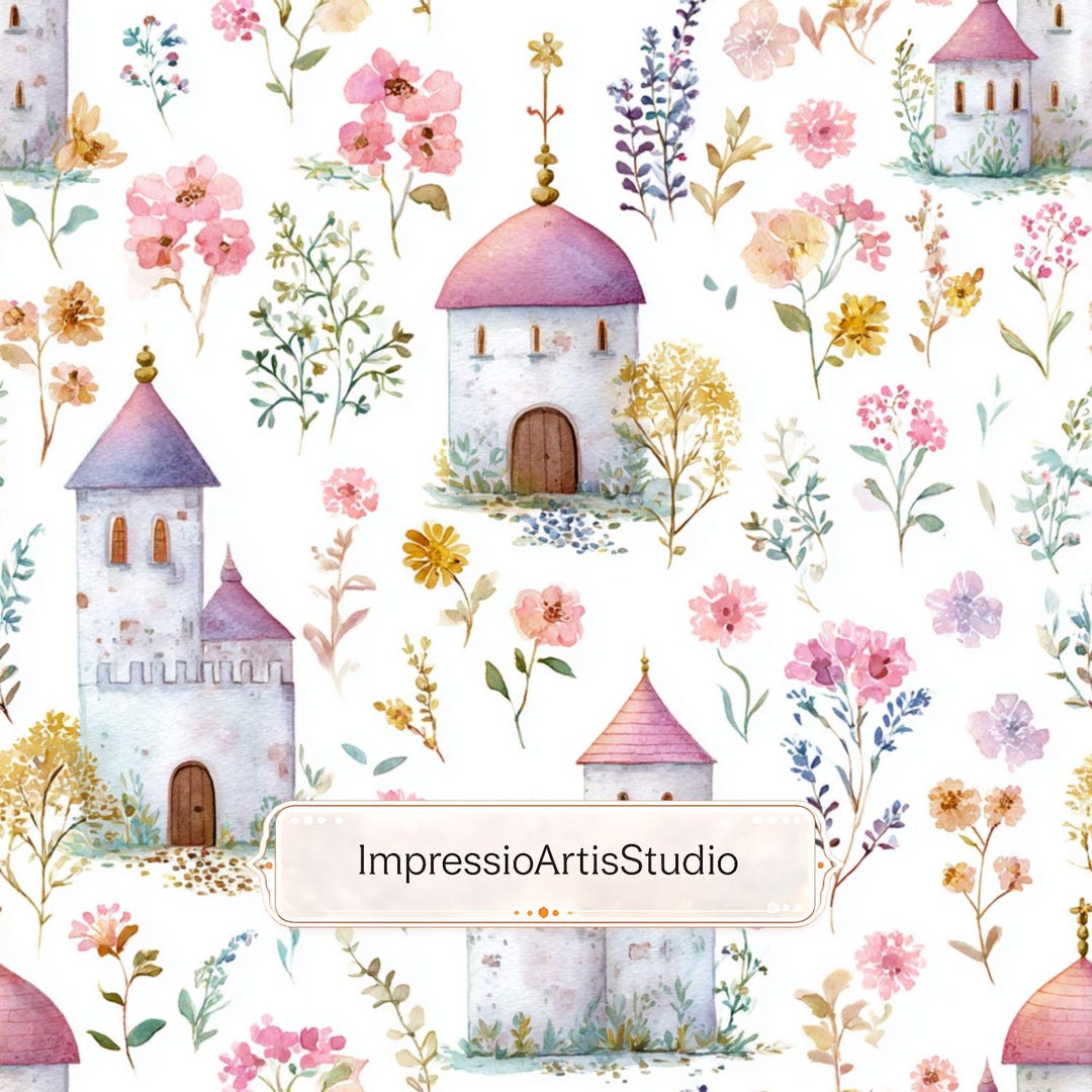 Fairytale Castle Seamless Pattern, Princess Floral Repeat Pattern ...
