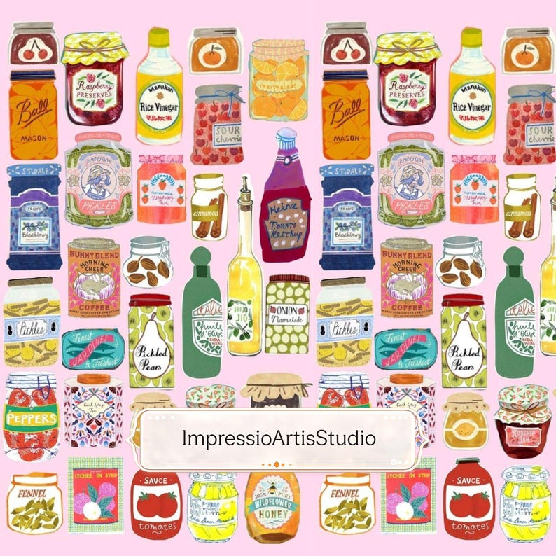 Jam Jar Seamless Pattern, Kitchen Cottage Repeat Pattern, Pantry Label ...
