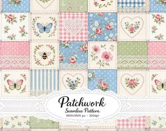 Tela de patchwork vintage con estampado floral sin costuras, tela para patchwork shabby chic, papel digital cottagecore.
