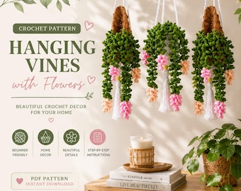 Crochet Hanging Vine Pattern PDF | Botanical Amigurumi Plant | Devils Ivy Crochet Flower Pot | Tiny Crochet Nursery Decor