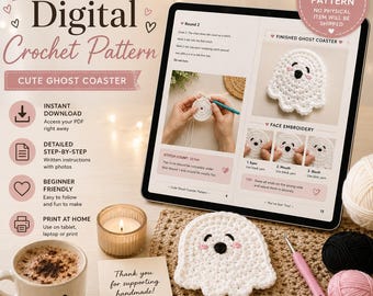 Halloween Ghost Coaster Crochet Pattern PDF | Easy Spooky Decor Mug Rug | Beginner Crochet Pumpkin & Spider Web Coasters | Fall Table Decor
