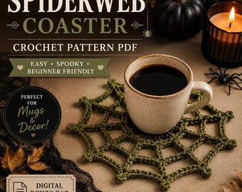 Halloween-Spinnennetz-Untersetzer (Häkelanleitung als PDF) | Einfacher Tassenuntersetzer (Amigurumi) | Gruseliges Oma-Motiv | Häkelanleitung für Anfänger