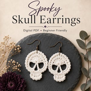 Halloween Skull Earring Crochet Pattern  Spooky Skeleton Amigurumi PDF  Goth Ghost Earrings Brickstitch Tutorial  Instant Download