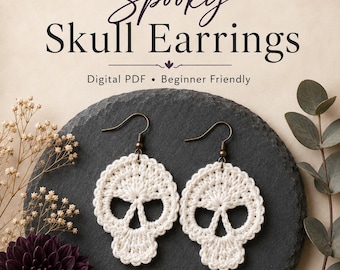Halloween Skull Earring Crochet Pattern  Spooky Skeleton Amigurumi PDF  Goth Ghost Earrings Brickstitch Tutorial  Instant Download