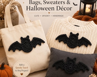 Crochet Bat Applique Pattern, Easy Halloween Crochet Bat, Amigurumi Bat Plush & Ornament PDF Pattern, Fast Spooky Seasonal Crochet Decor