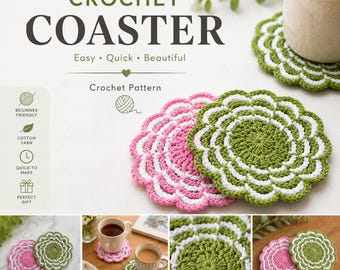 Handmade Crochet Double Color Flower Coaster, Rose Coasters, Crochet Flower Bouquet, Crochet Coaster, Gift for Her, Halloween Gift