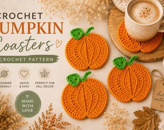 Crochet Pumpkin Coaster Pattern  Fall Coaster Set, Autumn Thanksgiving Coaster, Easy Crochet Project, Doily Coaster, Halloween Décor Gift