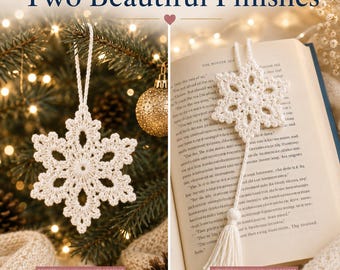 Snowflake Ornament Crochet Pattern  Bookmark PDF  Winter Christmas Amigurumi Bookmark  Plush Snowflake Motif  Easy Digital Download