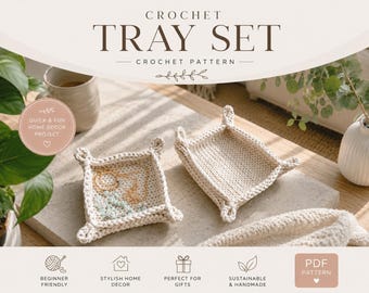 Crochet Tray Set Coaster Pattern PDF — Round Basket Pattern, Quick Puff Stitch, Modern Boho Yarn Basket, Step by Step Video Tutorial