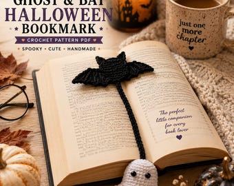 Halloween Ghost & Bat Bookmark Crochet Pattern  Spooky Amigurumi PDF  Easy Fall Bookmark Charm Tutorial