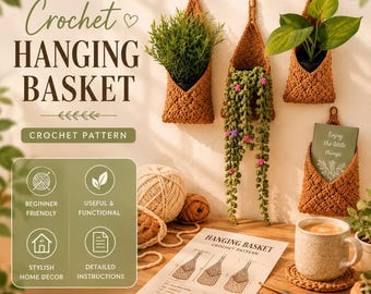 Crochet Hanging Basket Pattern PDF  Mini Plant Pot  Amigurumi Plant Pot  Crochet Planter  Car Hanging Basket  Tiny Crochet Pattern