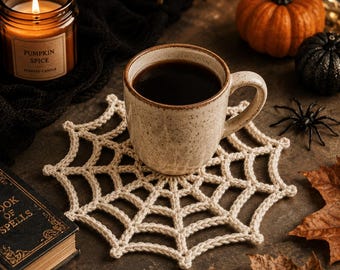 Halloween Spider Web Coaster Crochet Pattern PDF | Easy Mug Rug Amigurumi Coaster | Spooky Granny Square Motif | Beginner Crochet Download